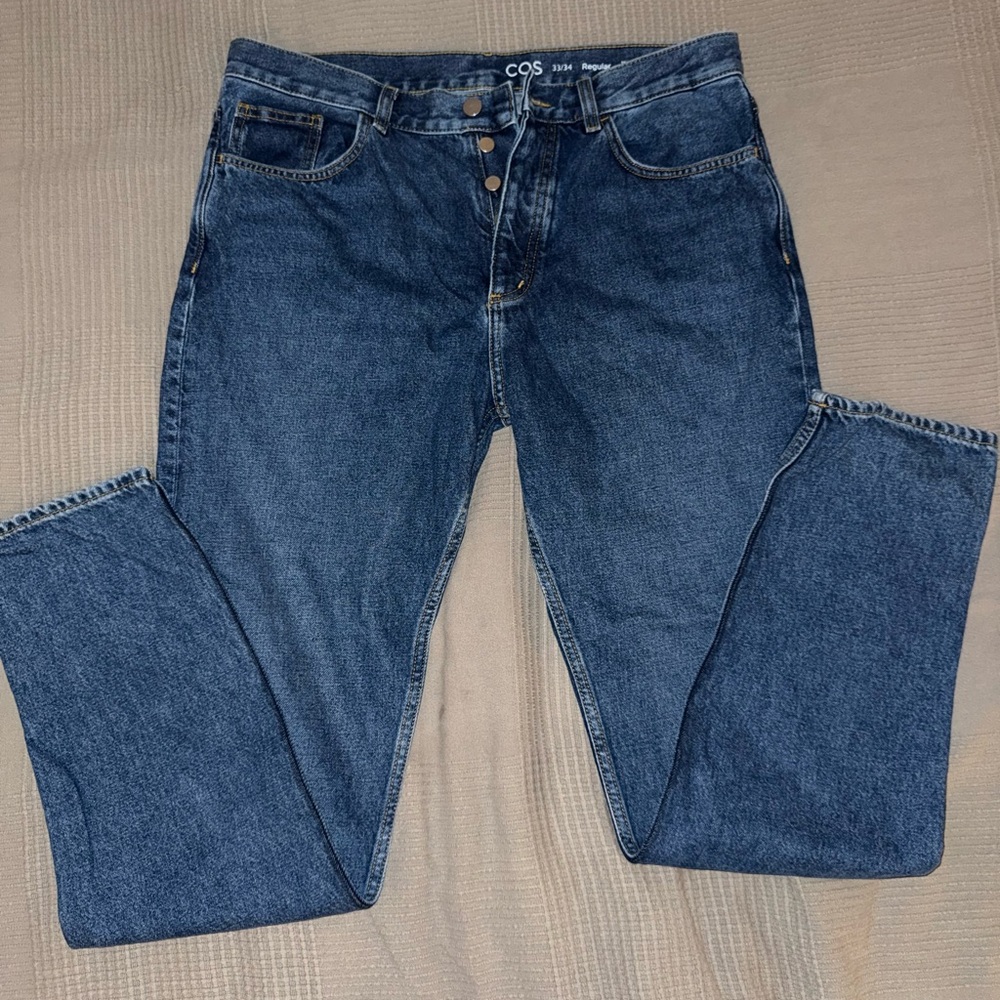 COS Men's cotton blue Regular mid rise tapared leg Jeans